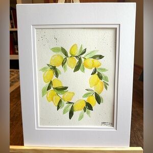 Hand-Made New Watercolor Art Lemon Wreath